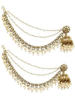 Antique gold plated traditional kundan bahubali jhumka earrings 2