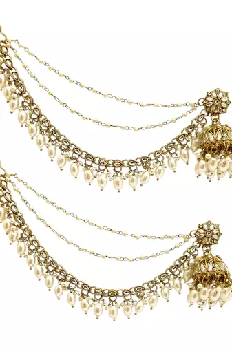 Antique gold plated traditional kundan bahubali jhumka earrings