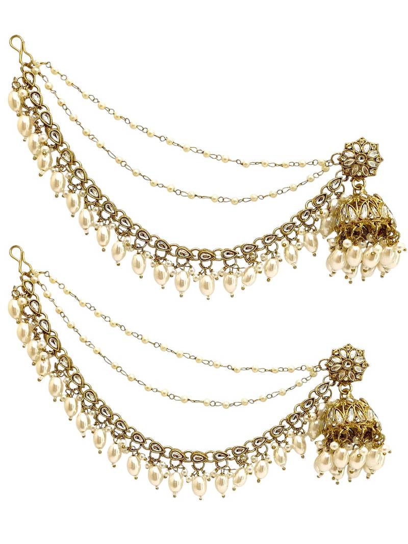 Antique gold plated traditional kundan bahubali jhumka earrings