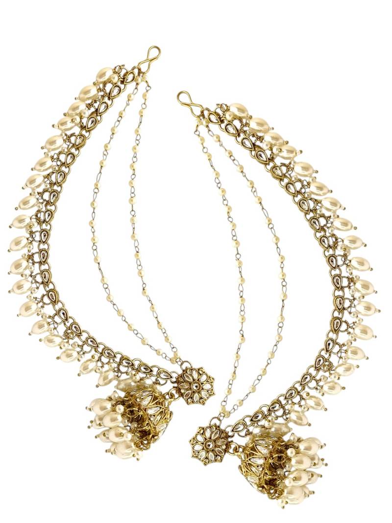 Antique gold plated traditional kundan bahubali jhumka earrings