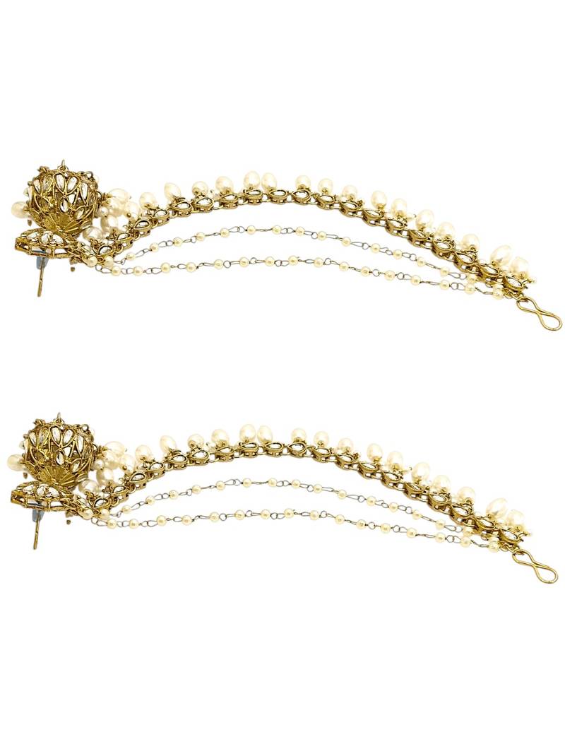 Antique gold plated traditional kundan bahubali jhumka earrings