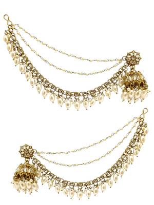 Antique gold plated traditional kundan bahubali jhumka earrings 5