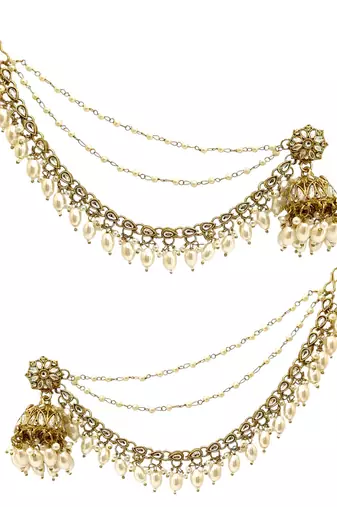 Antique gold plated traditional kundan bahubali jhumka earrings