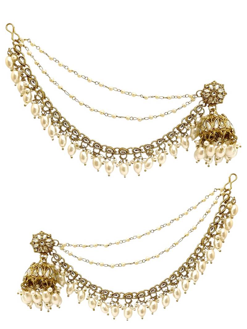 Antique gold plated traditional kundan bahubali jhumka earrings