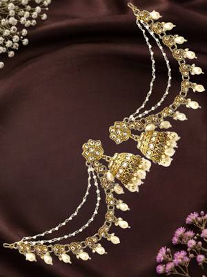 Antique gold plated kundan bahubali jhumka earrings 1