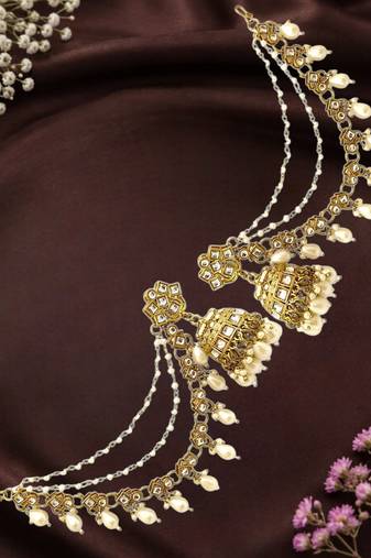 Antique gold plated kundan bahubali jhumka earrings