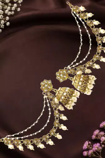 Antique gold plated kundan bahubali jhumka earrings