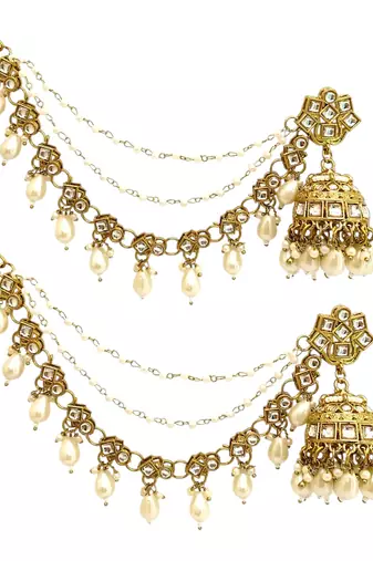 Antique gold plated kundan bahubali jhumka earrings
