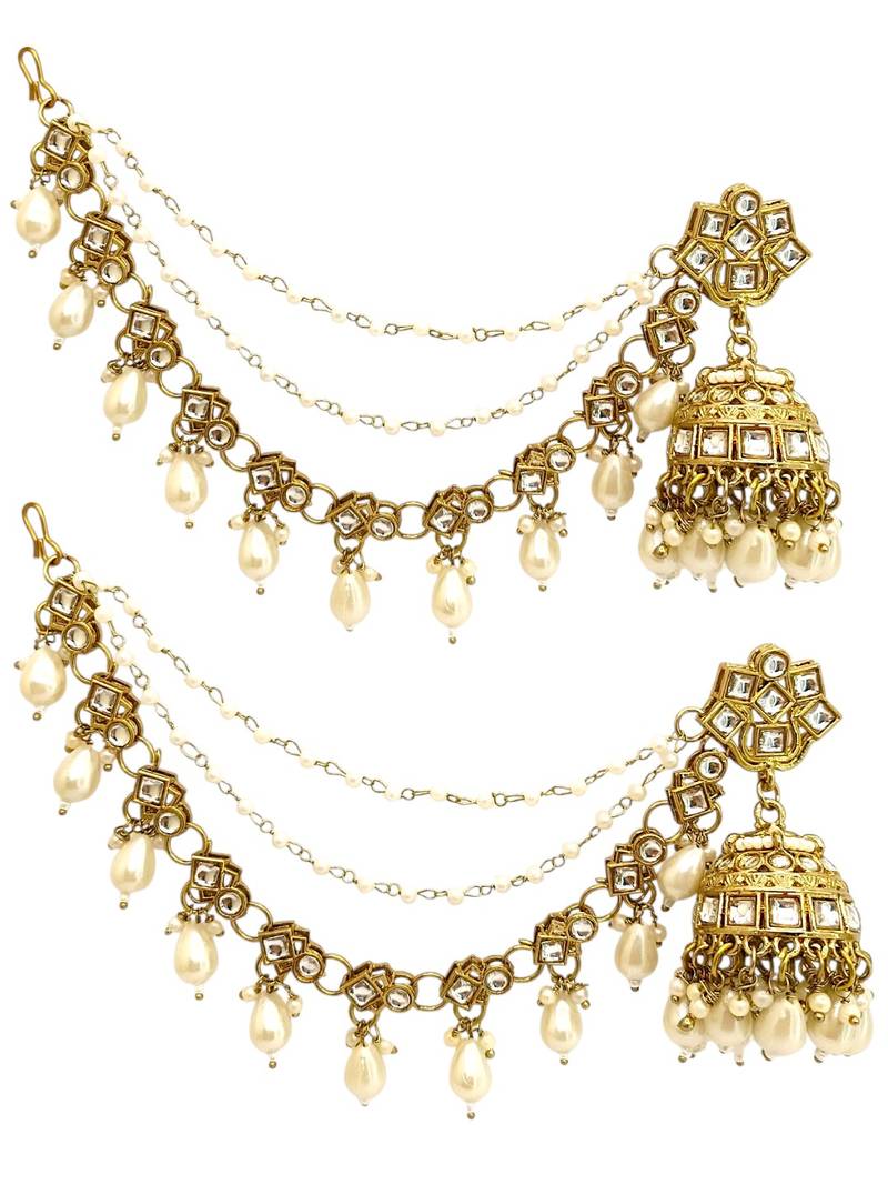 Antique gold plated kundan bahubali jhumka earrings