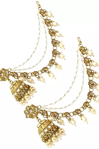 Antique gold plated kundan bahubali jhumka earrings