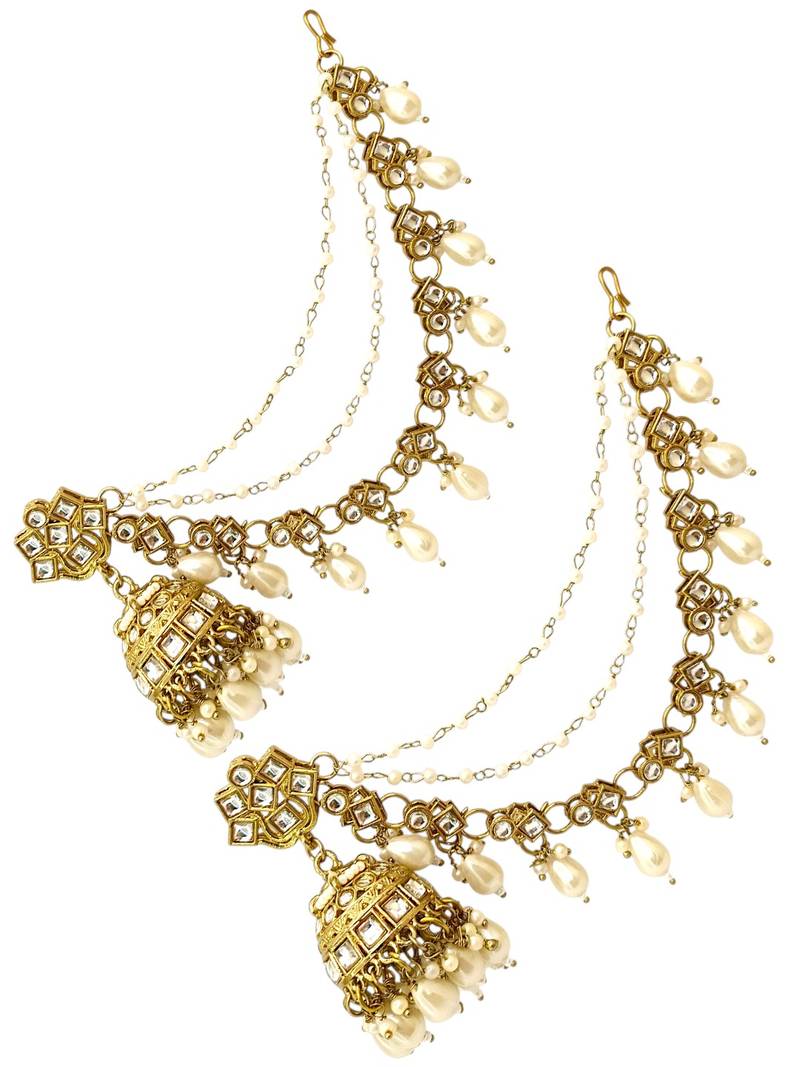 Antique gold plated kundan bahubali jhumka earrings