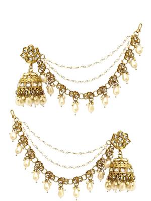 Antique gold plated kundan bahubali jhumka earrings 4