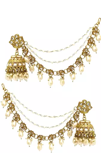 Antique gold plated kundan bahubali jhumka earrings