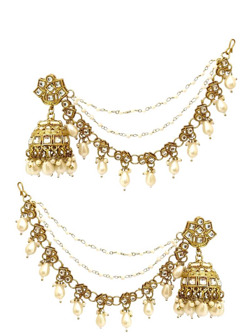 Antique gold plated kundan bahubali jhumka earrings