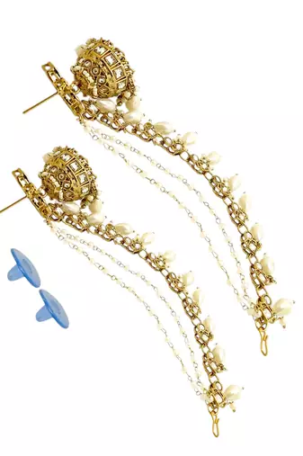 Antique gold plated kundan bahubali jhumka earrings