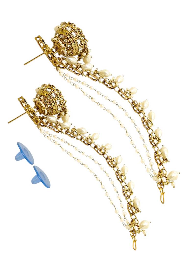 Antique gold plated kundan bahubali jhumka earrings