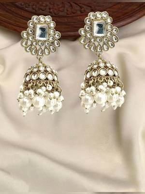 Antique gold plated kundan dome jhumka earrings 1