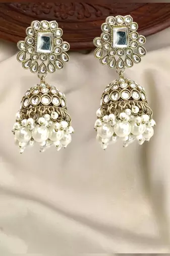 Antique gold plated kundan dome jhumka earrings