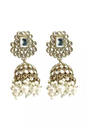 Antique gold plated kundan dome jhumka earrings