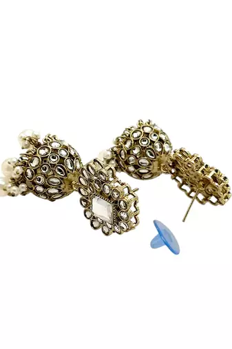 Antique gold plated kundan dome jhumka earrings