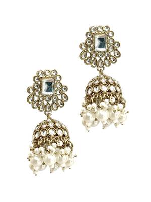 Antique gold plated kundan dome jhumka earrings 4