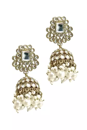 Antique gold plated kundan dome jhumka earrings