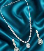 Silver plated american diamond teardrop necklace set
