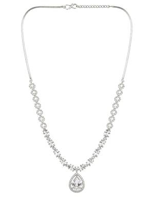 Silver plated american diamond teardrop necklace set 3
