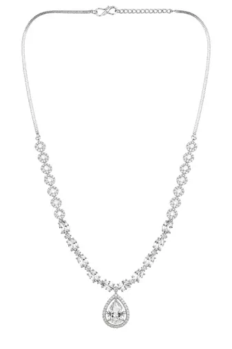 Silver plated american diamond teardrop necklace set