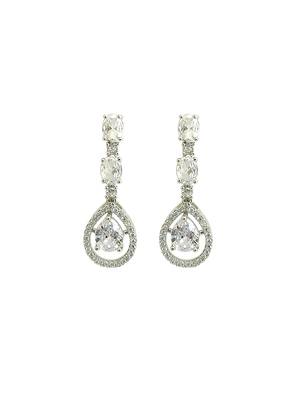 Silver plated american diamond teardrop necklace set 4