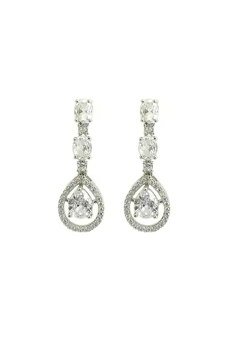 Silver plated american diamond teardrop necklace set