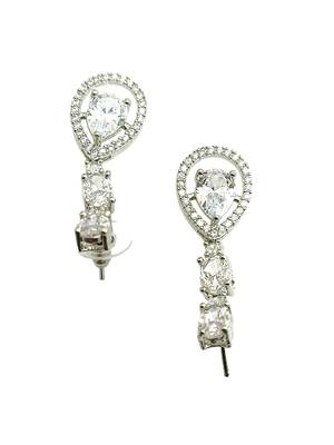 Silver plated american diamond teardrop necklace set 5