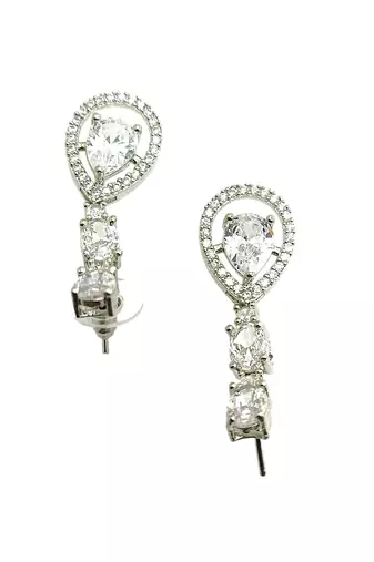 Silver plated american diamond teardrop necklace set