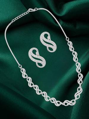 Silver plated american diamond infinity link necklace set 1