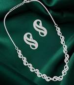 Silver plated american diamond infinity link necklace set