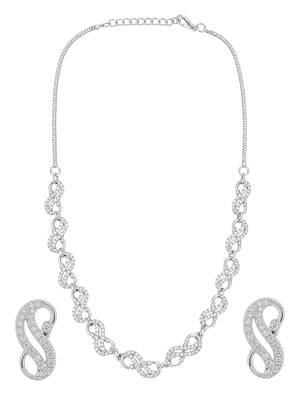 Silver plated american diamond infinity link necklace set 2