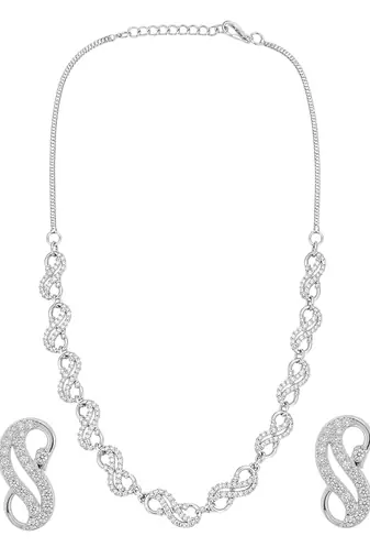 Silver plated american diamond infinity link necklace set