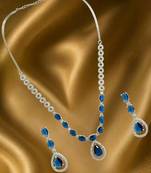 Silver plated elegance american diamond blue necklace set