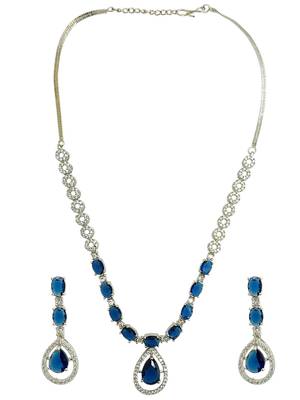 Silver plated elegance american diamond blue necklace set 2