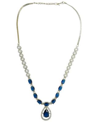 Silver plated elegance american diamond blue necklace set 3