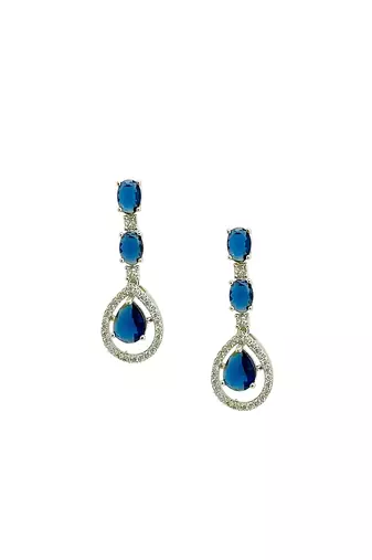 Silver plated elegance american diamond blue necklace set