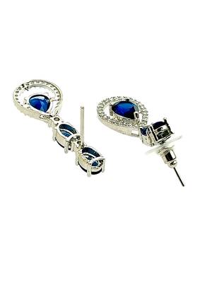 Silver plated elegance american diamond blue necklace set 5