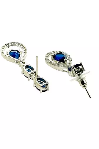 Silver plated elegance american diamond blue necklace set