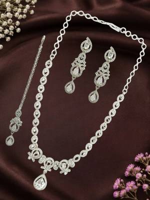 Silver plated pear shape ad necklace set 1