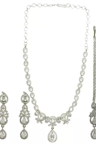 Silver plated pear shape ad necklace set