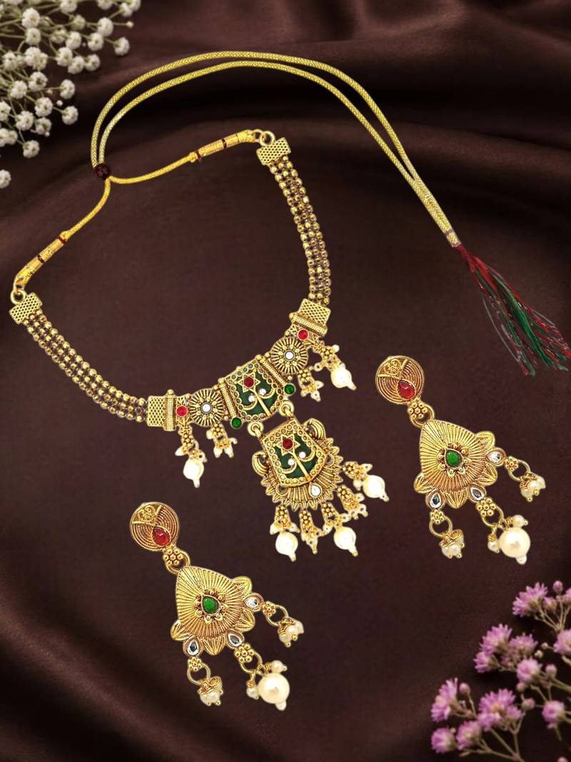 Gold plated green heritage necklace set