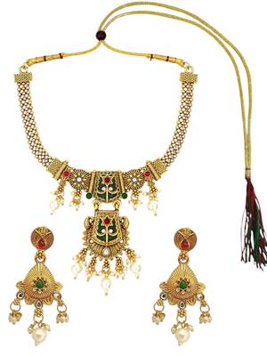 Gold plated green heritage necklace set 2