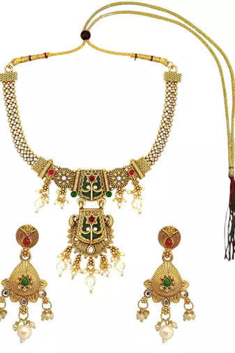Gold plated green heritage necklace set