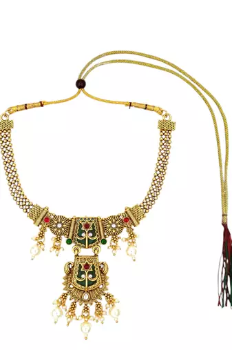 Gold plated green heritage necklace set