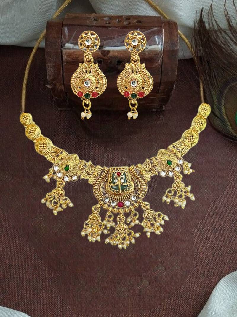 Gold plated kundan heritage necklace set